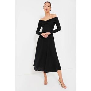 Moon River Black Off The Shoulder Midi Dress with Front Twist Knot sz M NWT